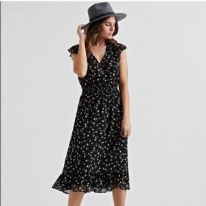 Lucky brand ditsy mini floral printed midi ruffle hem midi dress size M